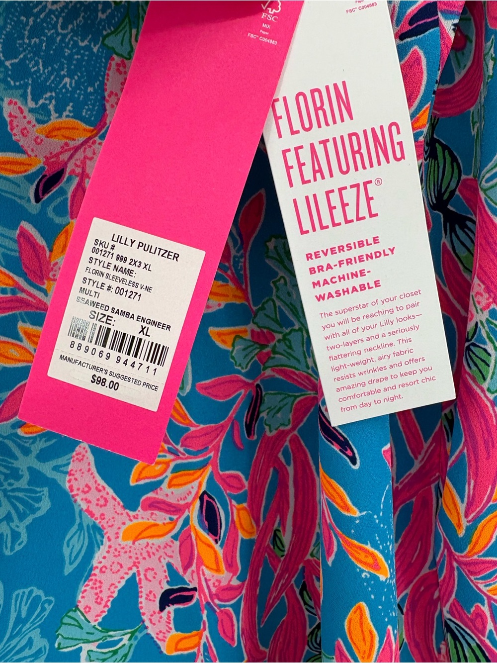 Lilly Pulitzer Florin Reversible Lileeze Tank Top Seaweed Samba Engineer XL NWT - Picture 7 of 14